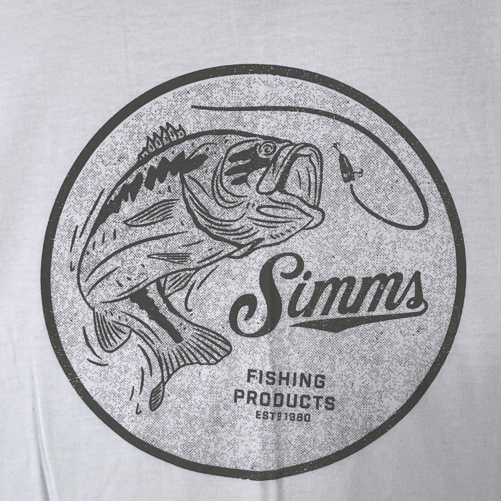 Simms Fishing Products Womens White Bass Graphic T-Shirt Size M Crew Neck 5953